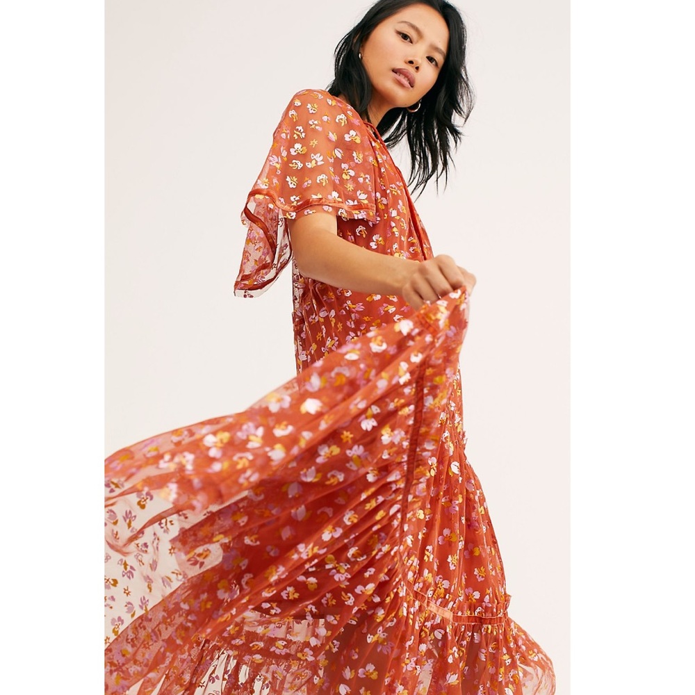 Free People Floral Mesh Midi Dress